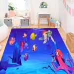 فرشینه مخمل اتاق کودک طرح انمیشن ماهی دریایی کد 40031