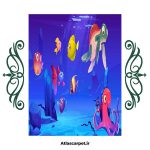 فرشینه مخمل اتاق کودک طرح انمیشن ماهی دریایی کد 40031