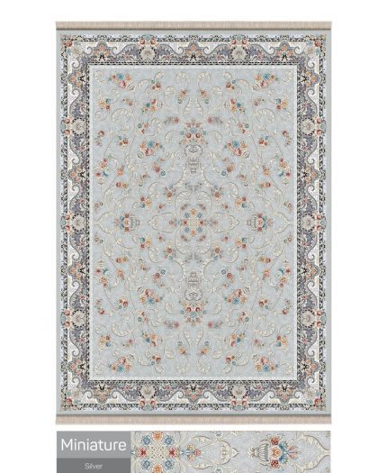 خرید فرش طرح مینیاتوری رنگ نقره ای کد 7305
