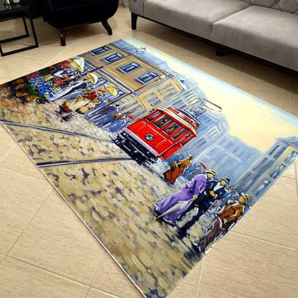 فرشینه مخمل طرح قطار سبک رنگ روغن کد 83010