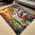 فرشینه مخمل طرح گربه و باغ و پاییز و چهره سبک رنگ روغن کد 83114