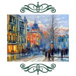 فرشینه مخمل طرح خیابان سبک رنگ روغن کد 83012