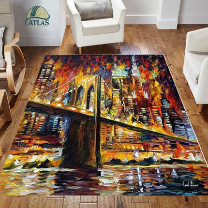 فرشینه مخمل طرح رودخانه و پل سبک رنگ روغن کد 83016