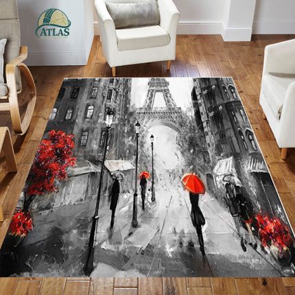 فرشینه مخمل طرح برج ایفل سبک رنگ روغن کد 83017