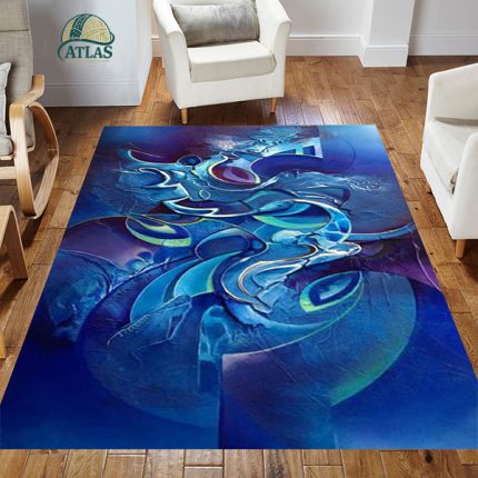 فرشینه مخمل زمیه آبی سبک رنگ روغن کد 83170