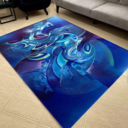 فرشینه مخمل زمیه آبی سبک رنگ روغن کد 83170