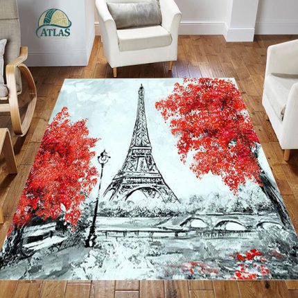 فرشینه مخمل طرح برج ایفل سبک رنگ روغن کد 83018