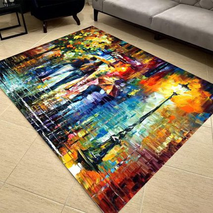 فرشینه مخمل طرح باغ سبک رنگ روغن کد 83020