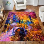 فرشینه مخمل طرح باغ گل و پل سبک رنگ روغن کد 83026