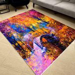 فرشینه مخمل طرح باغ گل و پل سبک رنگ روغن کد 83026