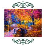 فرشینه مخمل طرح باغ گل و پل سبک رنگ روغن کد 83026