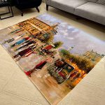 فرشینه مخمل طرح خیابان سبک رنگ روغن کد 83027