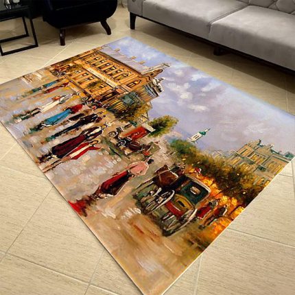 فرشینه مخمل طرح خیابان سبک رنگ روغن کد 83027