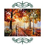 فرشینه مخمل طرح باغ و پاییز و درخت سبک رنگ روغن کد 83031