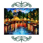 فرشینه مخمل طرح باغ و رودخانه و پاییز و پل و طبیعت سبک رنگ روغن کد 83038