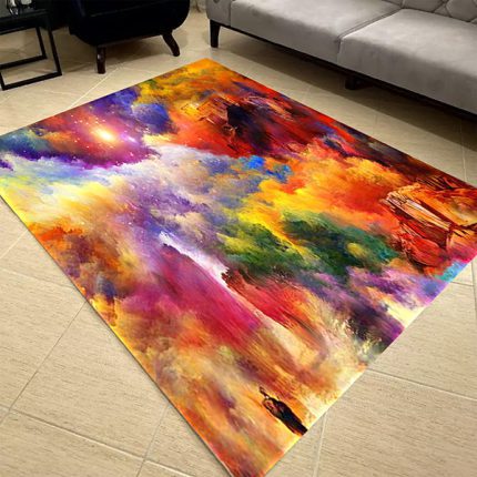 فرشینه مخمل طرح باغ سبک رنگ روغن کد 83045