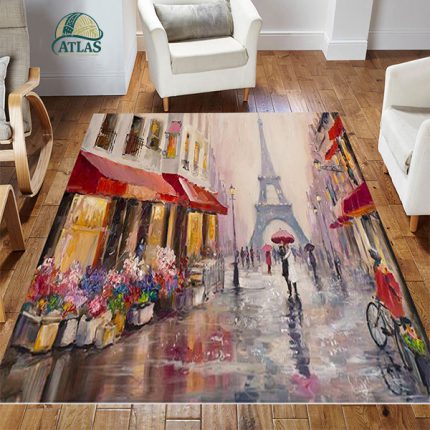 فرشینه مخمل طرح برج ایفل سبک رنگ روغن کد 83007