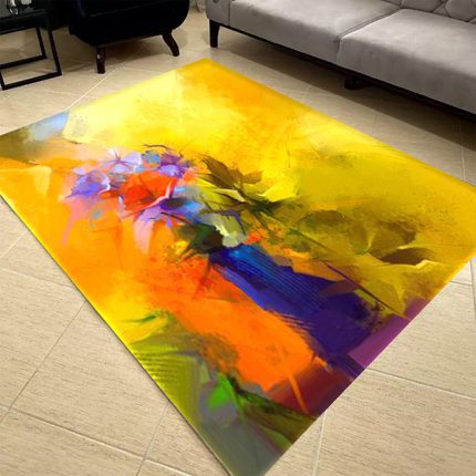فرشینه مخمل طرح گل سبک رنگ روغن کد 83072