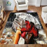 فرشینه مخمل طرح دختر و باران و چتر سبک رنگ روغن کد 83073