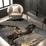 فرشینه مخمل طرح سنگ مرمر رنگ مشکی و طلایی کد 50010