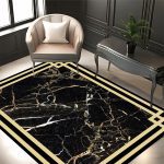 فرشینه طرح سنگ مرمر مشکی حاشیه طلایی با رگه های طلایی کد 50187