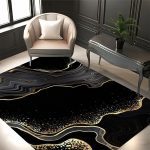 فرشینه طرح سنگ مرمر مشکی با رگه های طلایی کد 50091