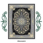 فرشینه طرح فرش تندیس رنگ مشکی طلایی کد 9018