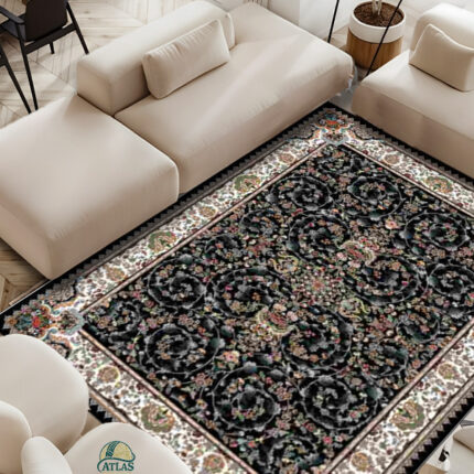 خرید فرشینه طرح فرش افشان خوشه ای رنگ مشکی کد 90126