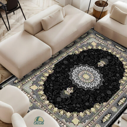 فرشینه طرح فرش آنیسا رنگ مشکی کد 9014