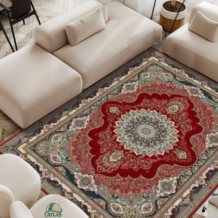 خرید فرشینه طرح فرش رنگ لاکی کد 90142