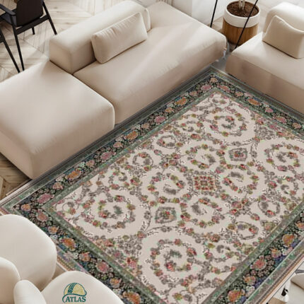 خرید فرشینه طرح فرش افشان خوشه ای رنگ کرم کد 90143