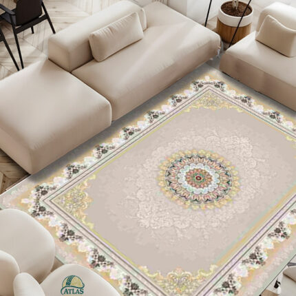 خرید فرشینه طرح فرش ترنج دار رنگ بژ کد 90151