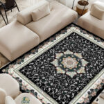 خرید فرشینه طرح فرش ترنج دار رنگ مشکی کد 90152