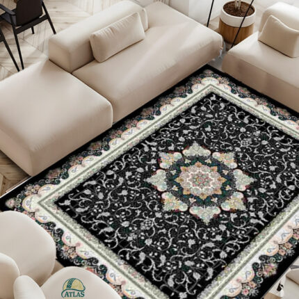 خرید فرشینه طرح فرش ترنج دار رنگ مشکی کد 90152