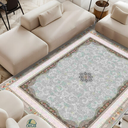 خرید فرشینه طرح فرش لوکس رنگ نقره ای کد 90159