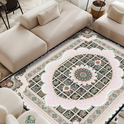خرید فرشینه طرح فرش خشتی رنگ کرم کد 90161
