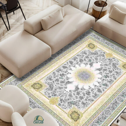 فرشینه طرح فرش نفیس رنگ نقره ای کد 9025