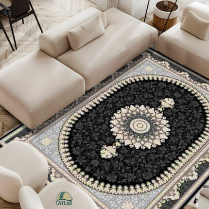 فرشینه طرح فرش غزل رنگ مشکی کد 9026