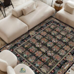 فرشینه طرح فرش خشتی گلناز رنگ مشکی کد 9034