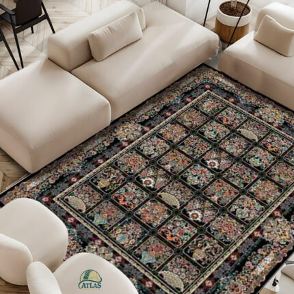 فرشینه طرح فرش خشتی گلناز رنگ مشکی کد 9034