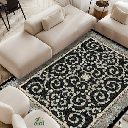 فرشینه طرح فرش افشان رنگ مشکی کد 9035