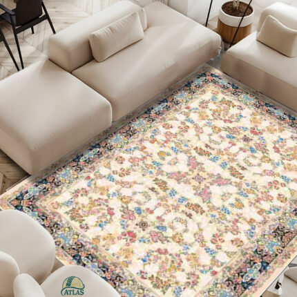 فرشینه طرح فرش افشان رنگ کرم کد 9043