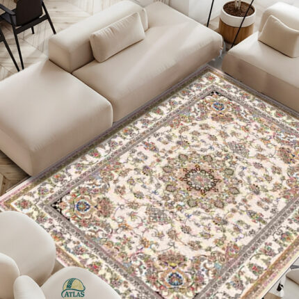 فرشینه طرح فرش خطیبی رنگ کرم کد 9044