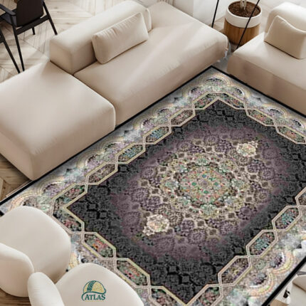 فرشینه طرح فرش هالیدی رنگ دودی کد 9047