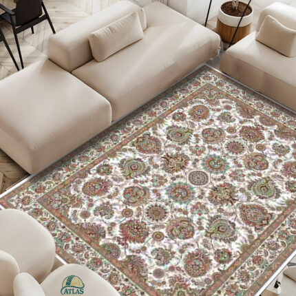فرش مدرن طرح فرش ترمه رنگ کرم کد 9091